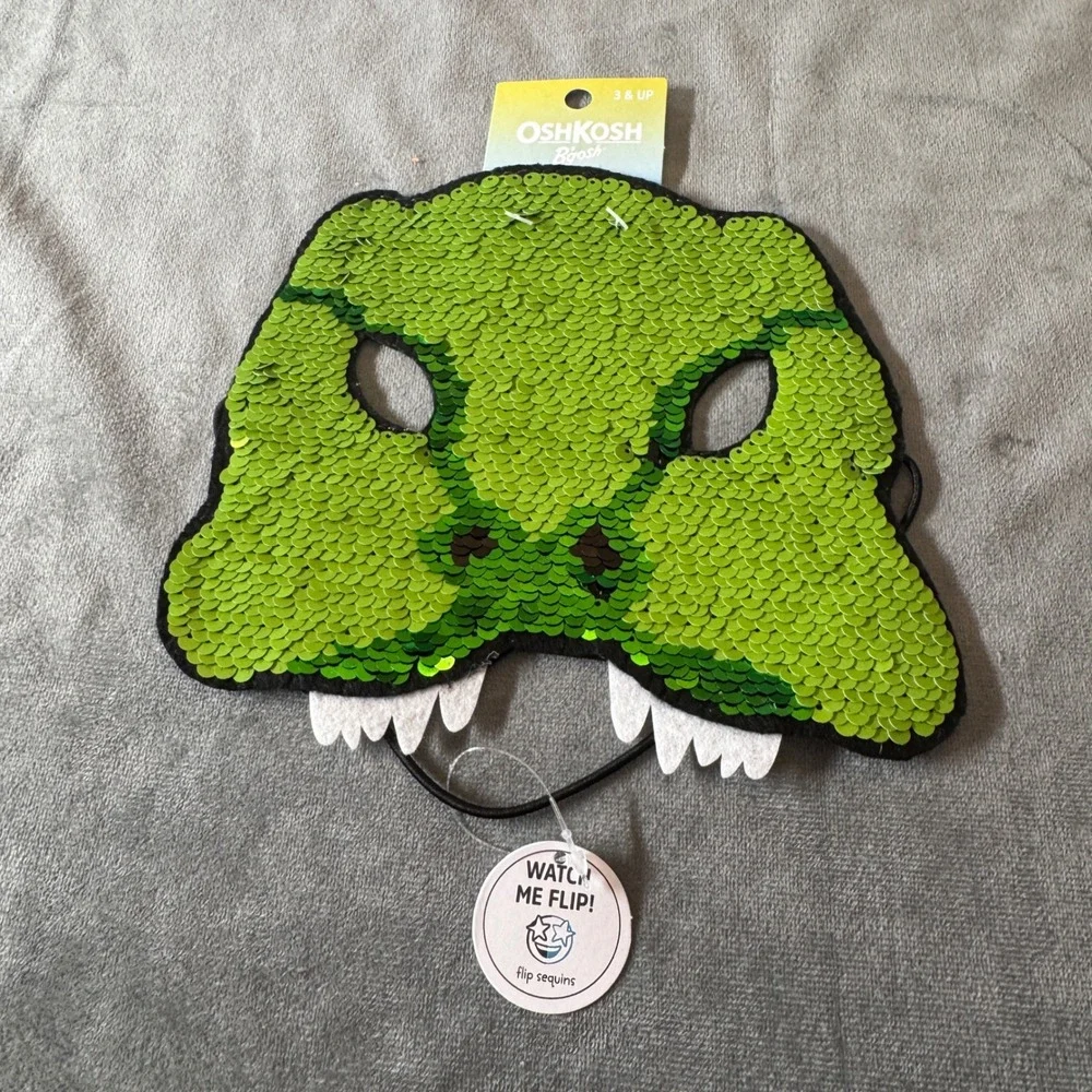 OshKosh Kids Flip Sequin Mask OS Green Dinosaur Two Pack Costume Dino Core